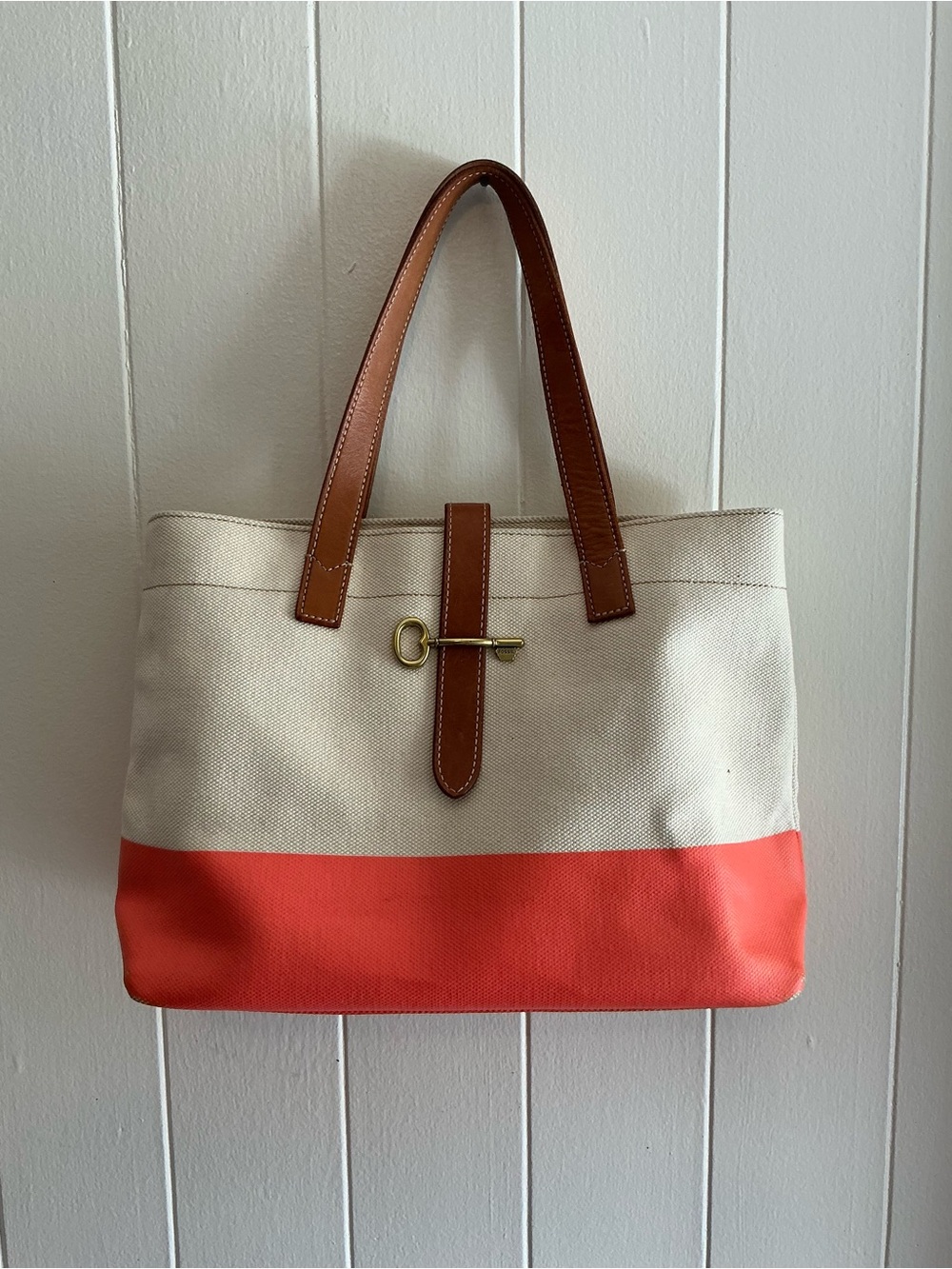 Rare Sold Out Vintage Style Large Two Tone Canvas Fossil Austin Shopper Tote Bag